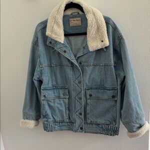 Free People Light Wash Denim Sherpa Jacket M